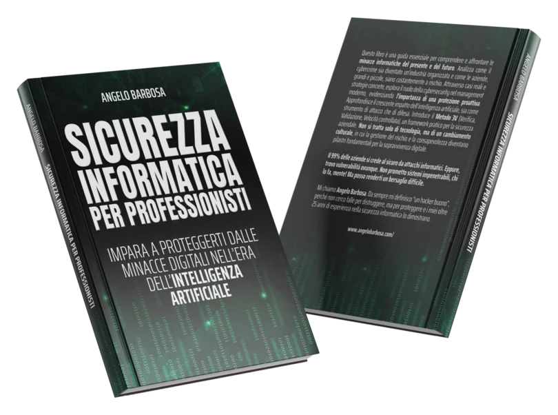 Due copie del libro Sicurezza informatica per professionisti di Angelo Barbosa, fronte e retro