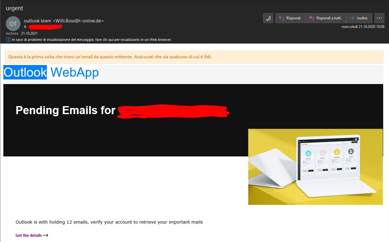 URGENTE! E-mail in sospeso per il tuo indirizzo